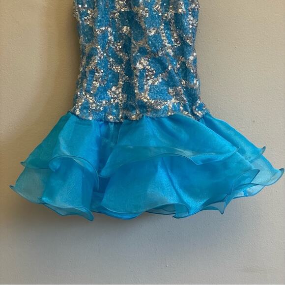 Weissman MC Dance Outfit Sequin Ruffle Turtleneck light blue silver tutu - Picture 3 of 7